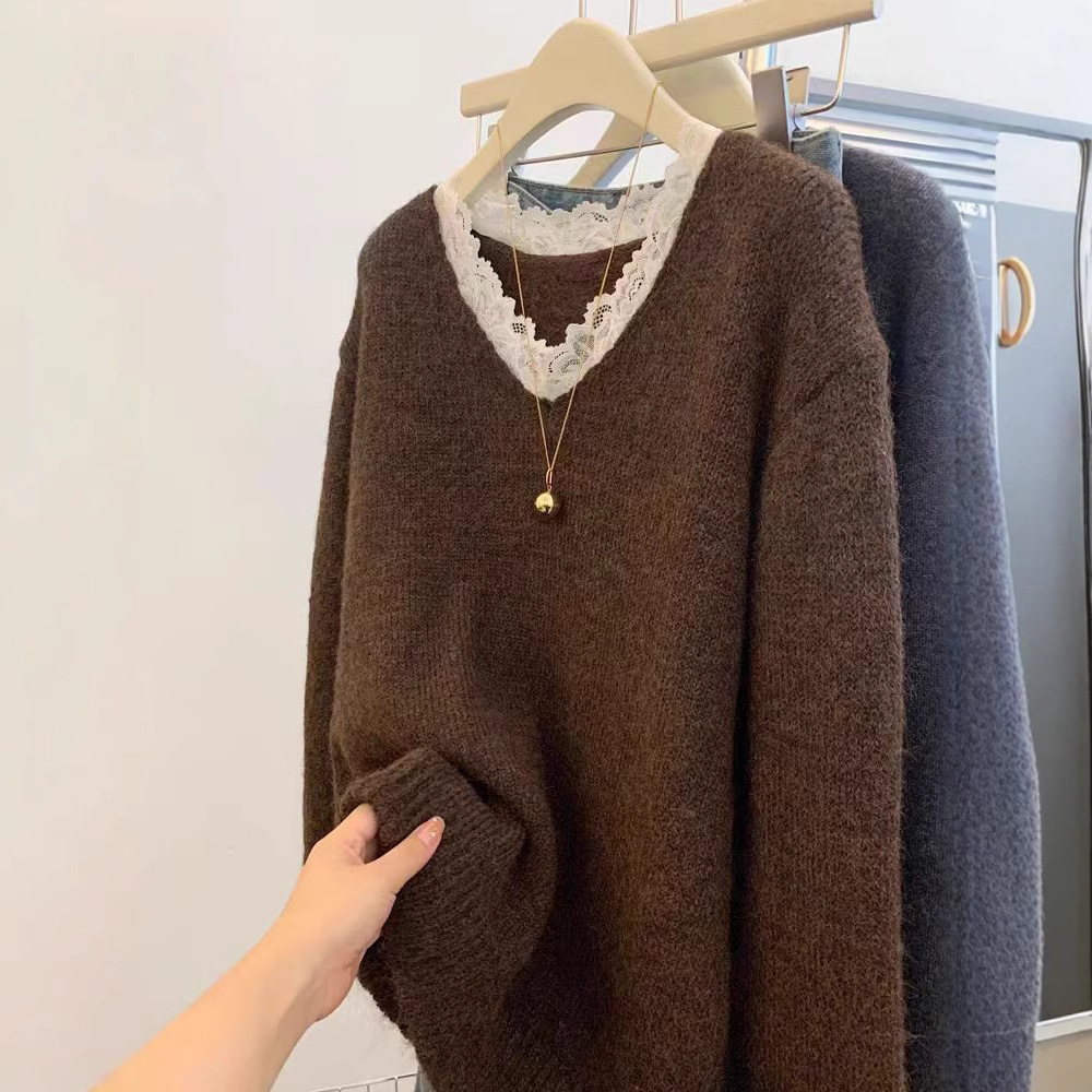 Suéter de punto con encaje y c - Winter Clothing Colors 2026 reseña y precio